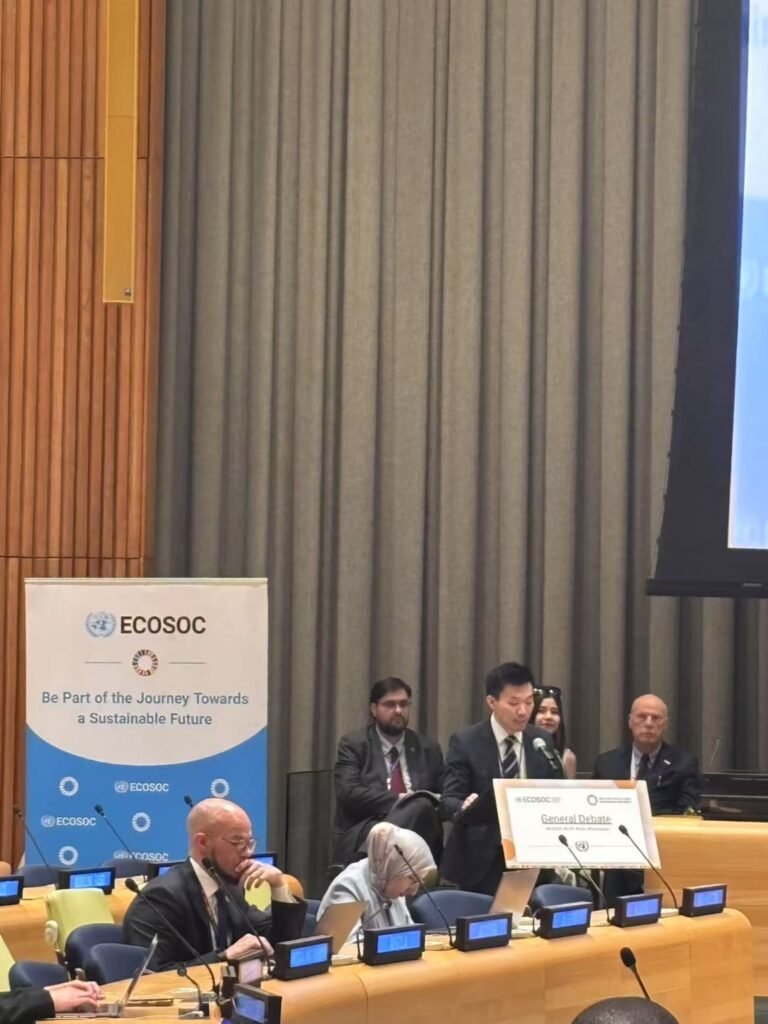 Dr. Bin Cai delivering remarks during the General Debate at United Nations Headquarters, High-Level Segment of ECOSOC