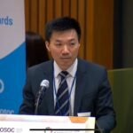 Dr. Bin Cai speaking at the United Nations High-Level Political Forum 2025 in New York